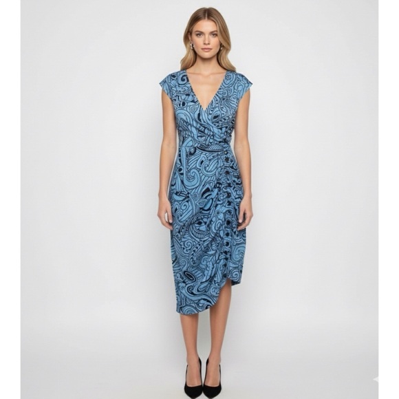 Plenty by Tracy Reese Dresses & Skirts - Plenty by Tracy Reese Blue Silk Wrap Side Button Dress Size 6